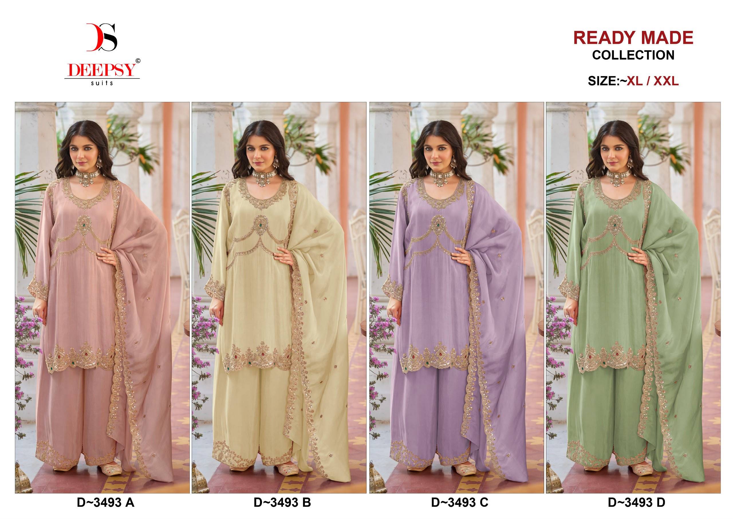 D-3493 by  DEEPSY SUITS 3493 A to D-3493 D series Pakistani Suits Colorful casual Wear Visocse Tissue EMBROIDERED Dresses At Wholesale